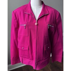 St. John Sport Marie Gray Fuchsia Cotton Twill Jacket & Pants Suit 16 XL